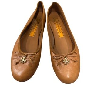 Tory Burch Tan Leather Ballet Flats with Bow